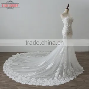 OEM White Long Lace Wedding Dress Mermaid thumbnail-2