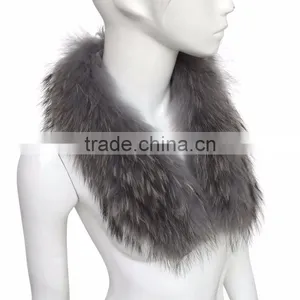 Myfur Factory Wholesale Detachable Fur Collars / Real Raccoon Fur Trim for Hood thumbnail-1