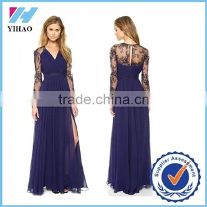 Woman Vintage Retro High Quality Lace Chiffon Simple Long Maxi Evening Dress thumbnail-1