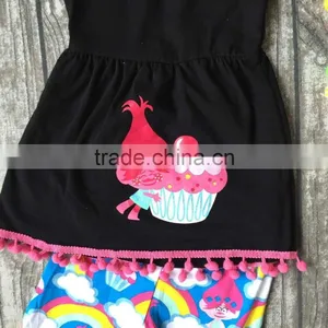 Baby Girls Summer Clothes Girls Children Troll Hair Capcake Outfits Kids Rainbow Capri Pants Outfits With Accessories thumbnail-2