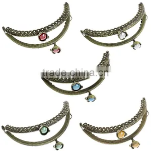 Antique Bronze Mixed AB Color Resin Ball Flower Metal Frame Kiss Clasp Arch For Purse Bag thumbnail-3