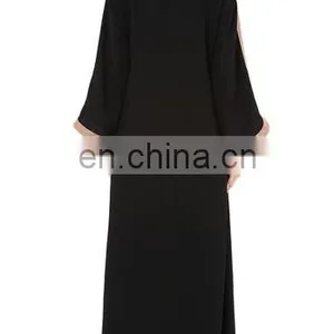 Muslim Islamic Long Sleeve Black/Beige Color Jacket Style Abaya(MQ17060301) thumbnail-3