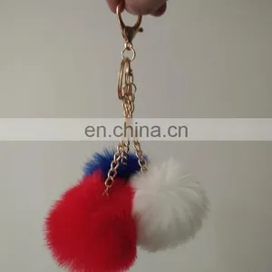Wholesale Three Colored Fake Fur Union Jack Pom Keychain Bag Charm With Gold Chain thumbnail-3