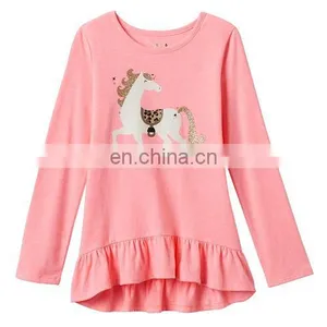 Hot Sale Cute Girl Dresses, One Piece Girls 4- 8 Long Sleeve Ruffled High-Low Tee thumbnail-5