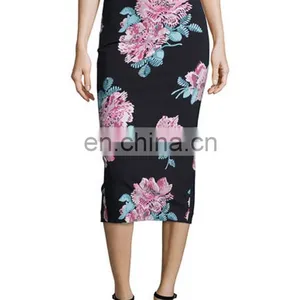 Floral-Print Midi Pencil Skirt, Black/Multi Colors thumbnail-2