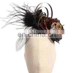 Steampunk Mini Hat Fascinator With Flowers and Gears thumbnail-1