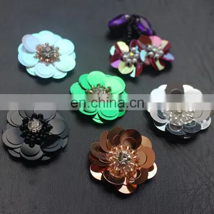 2017 New Look 3D Handmade Colorful Sequin Flower With Pearl and Rhinestone thumbnail-1