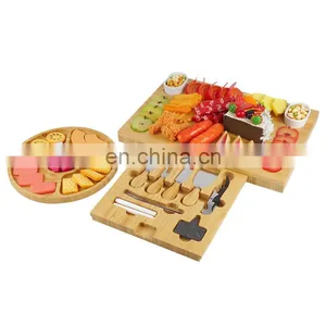 Unique Bamboo Cheese Board and Knife Set Charcuterie Platter Serving Tray Including 4 Knife Set For Housewarming thumbnail-1