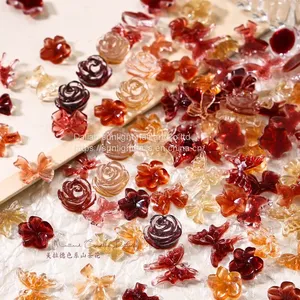 30 Mesh Red Maillard Nail Accessories, Coffee Resin Butterfly Frozen Through Camellia, Autumn and Winter Nail Diamonds thumbnail-1
