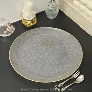 Cheap Wholesale Transparent Plastic Charger Plate With Gold Rim thumbnail-3