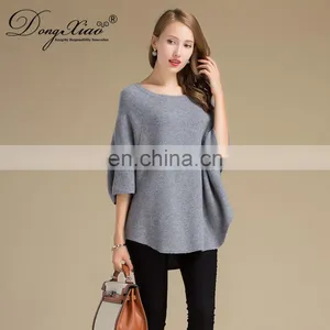Luxury Pure Cashmere Women's Sweater Half Flare Sleeve Pullover Crew Neck Casual O-Neck Top Solid Style Autumn Season Front Logo thumbnail-2