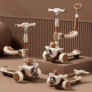 New Children's Scooter Folding Scooter Children Can Sit on it Folding Scooter Cartoon Windmill Airplane Skateboard（Wechat:13510231336） thumbnail-1