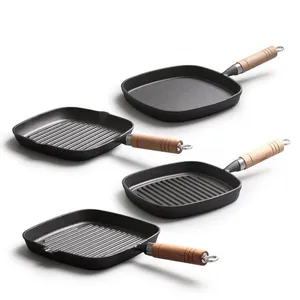 9 Inch Nonstick Grill Pan for Stove Tops Versatile Uncoated Non-stick Surface Pan Cast Iron Steak Pot Indoor Outdoor Grilling thumbnail-1