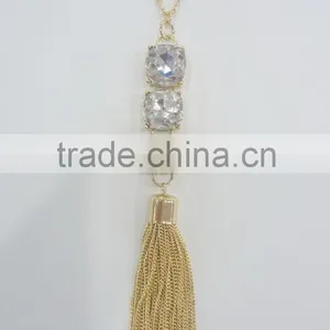 FASHION BIG GLASS STONE CHAIN TASSEL NECKLACE thumbnail-2