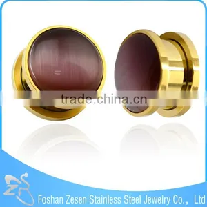 Gold Plated Stainless Steel Single Semi Precious Stone Ear Plug thumbnail-3