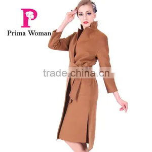 2016 New Design Spring Women Length Slim Fit Wool Trench Coat With Belt thumbnail-3