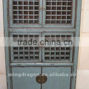 Chinese Antique Furniture Blue Pine Wood Six Door Cupboard thumbnail-1