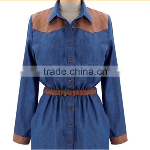 2015 Fashion High Quality New Arrival Girls Long Sleeve Denim Winter Dress With Contrast Color thumbnail-4