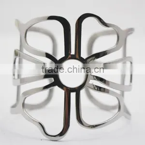 2016 Fashion Flower Shape Silver Stainless Steel Cuff Bangles Bracelet Jewelry thumbnail-1