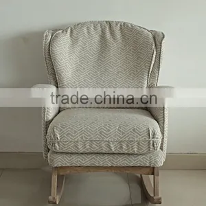Modern Style With Variety of Fabrics Covered Wooden Armchair Fabric Rocking Chair thumbnail-3