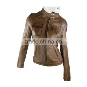 Ladies Fashion Leather Jackets Lite Brown Color thumbnail-1