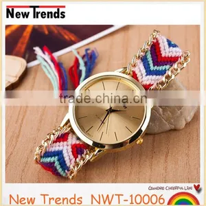 Newest National Style Multi Color Woven Braid Women Bracelet Watches thumbnail-5