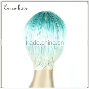 Ombre Wig Green Blond Short Cut Wig Machine Made Hot Style Wig for Christmas Party thumbnail-5