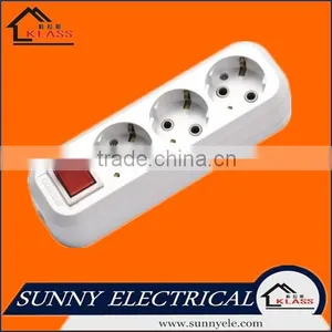 European Style 3 Gang Electrical Power Extension Socket With Neon thumbnail-1