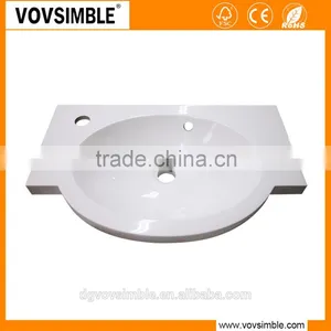 Glossy White Bathroom Wash Basin Artificial Stone Basin thumbnail-1