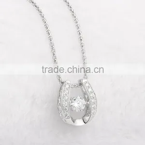 925 Sterling Silver Horse Shoe Shape Dancing Stone Pendant Necklace Jewelry SPG900W thumbnail-5