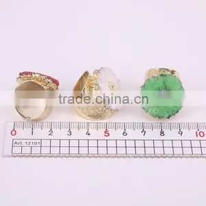 Sun Flower Shape Solar Quartz Ring Golden Electroformed Freeform Druzy Gem Stone Jewelry Rings thumbnail-4
