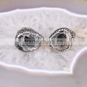 Natural Agate Geode Druzy Ring Whoesale Gemstone and Crystal Zircon Paved Rings thumbnail-1
