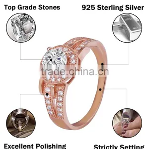 Rose Gold Prong Round Cut Ring With Inlaid AAA Zircon thumbnail-2