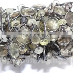BEZEL CHAINS WITH GREEN AMETHYST AND BEADS thumbnail-2