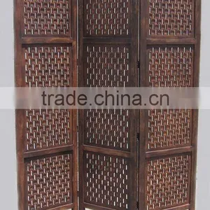 Sheesham Carved 4 Pannel Wooden Screen Room Divider Antique Finish thumbnail-1