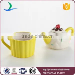Wholesale Modern Yellow Cup Ceramic Teapot for One Person thumbnail-2