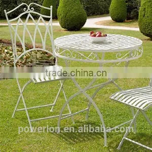 Elegant Antique White Wrought Iron Bistro Set Garden Furniture PL08-8668/8669 thumbnail-1