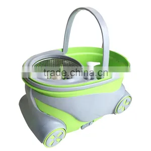 Portable Magic Mop With 2 Wheels SS Bucket Reusable Spin Mop Heads thumbnail-6