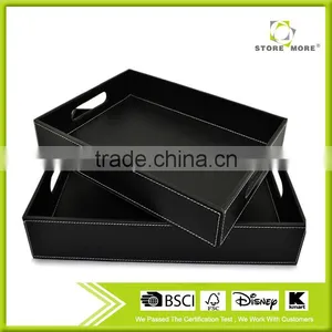 Black Catch All Faux Leather Stain Resistant Tray Set thumbnail-1
