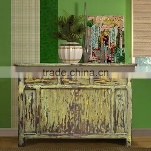 Buffet Console Oriental Rustic Painted Mahogany Wood Furniture thumbnail-1
