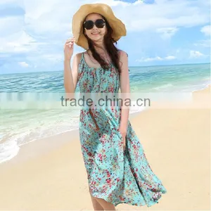Ladies Sleeveless Floral Print Bohemia Summer Chiffon Elegant Casual Beach Dress thumbnail-3