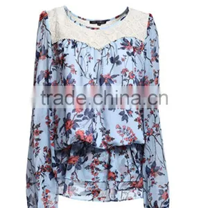 Newest Styles Women's Long Sleeve Peplum Models of Blouse in Chiffon thumbnail-3