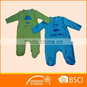 2017 Spring Velour Baby Footie Romper, Long Sleeve With Snaps Opening ,with Emb. thumbnail-1