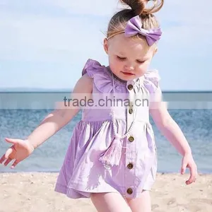 2017 New Design Hot Sale Summer Dress Wholesale Purple Cotton Clothing Boutique Custom Kids Baby 3-5 Year Old Girl Dress thumbnail-2