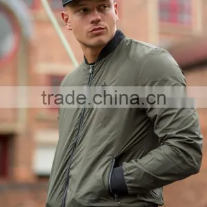 Hot Sale Khaki Men's Bomber Jacket 100% Polyester Dri-Fit Performance Full Zip Jacket Lightweight Windbreaker thumbnail-1