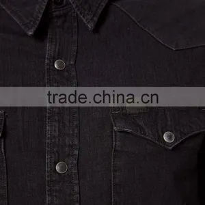 Western Slim Fit Pitch Black Denim Shirt thumbnail-3