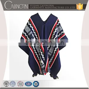 3/4 Sleeve Super Soft Warm Geometric Pattern 100% Llama Wool Poncho thumbnail-1