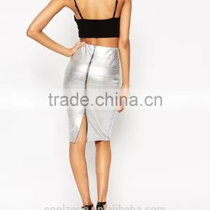 Hot Selling Metallic Foil Sexy Bodycon Pencil Skirt Design Lady Skirt thumbnail-3