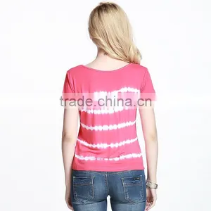 Ladies Pink Tie-dyed Tee Shirts in Bulk thumbnail-2