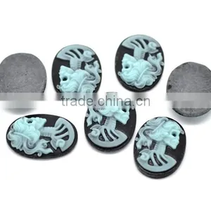 Embellishment Findings Skyblue Resin Halloween Skull Pattern Oval Cameo thumbnail-3